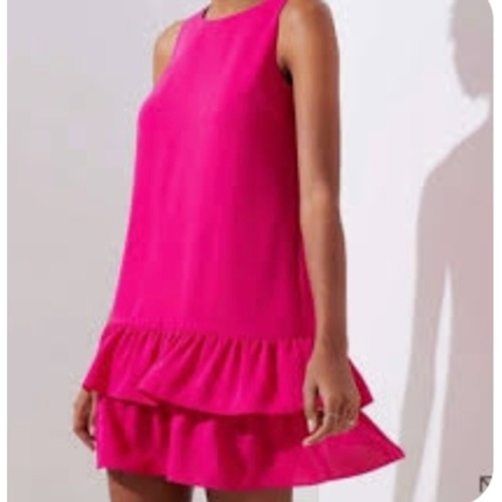 LOFT Hot Pink Mini Shift Dress with Ruffle Hem